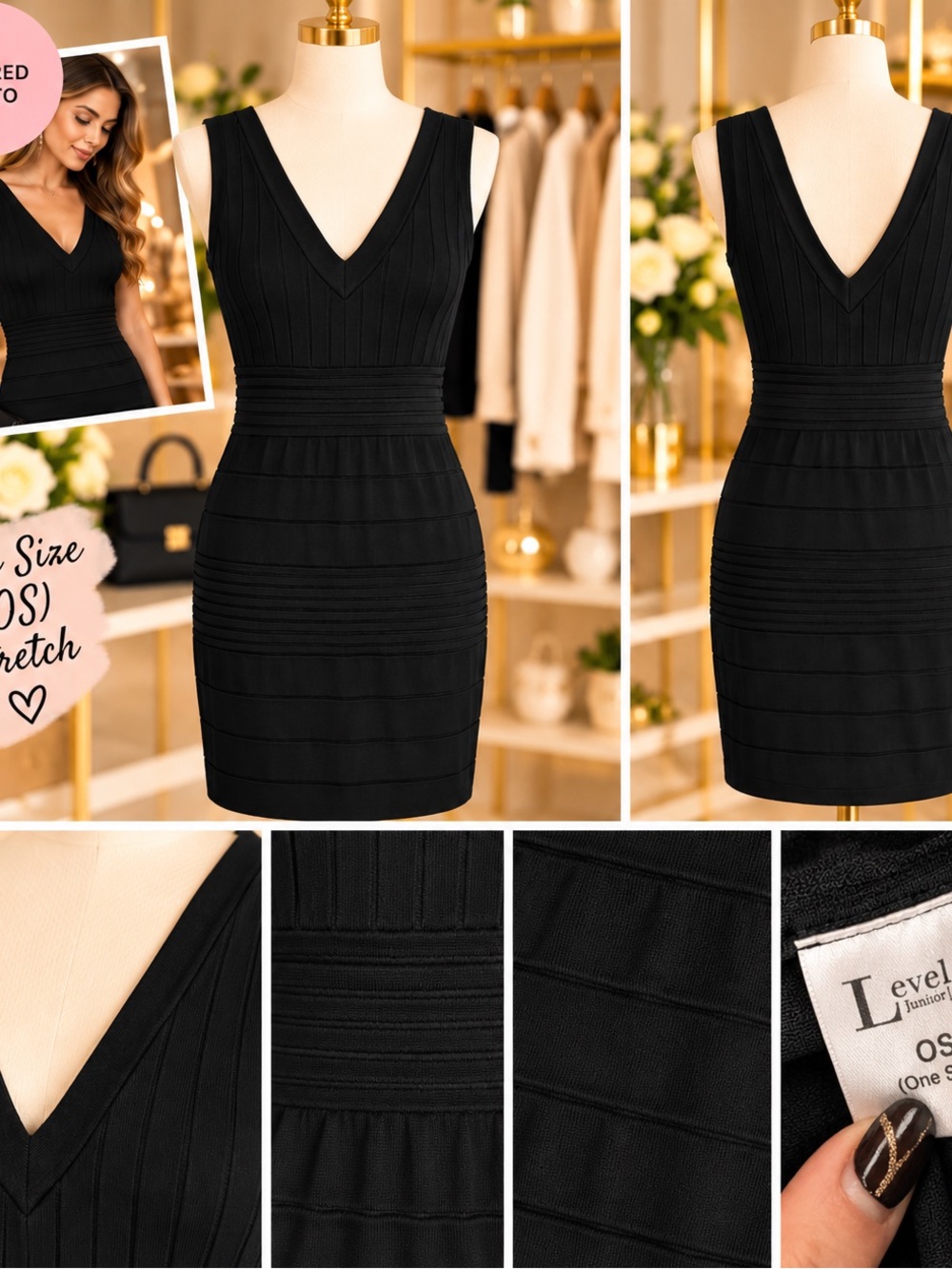 Love Black V-Neck Mini Bandage Dress